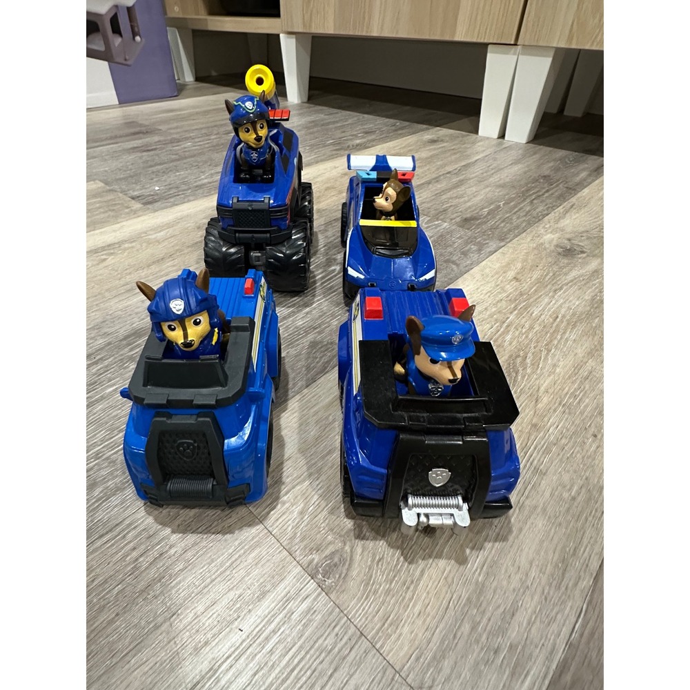 Retro Paw Patrol Chase Police Cruiser Vehicle Lot 4pc Set Monster Truck Race Car